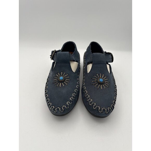 Hush Puppies Womens Leather Sunburst T-Strap Shoes Size 5 Blue - Picture 2 of 6